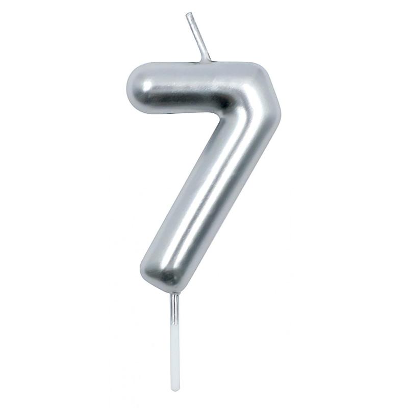 PAKIET Świeczka PARTY GO, cyfra 7, 6cm, srebrna