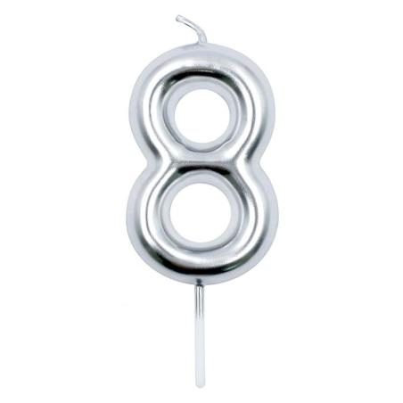 PAKIET Świeczka PARTY GO, cyfra 8, 6cm, srebrna