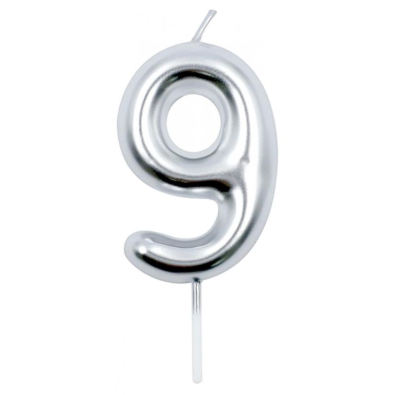 PAKIET Świeczka PARTY GO, cyfra 9, 6cm, srebrna