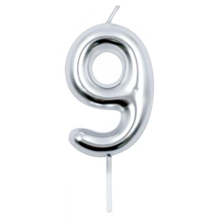 PAKIET Świeczka PARTY GO, cyfra 9, 6cm, srebrna