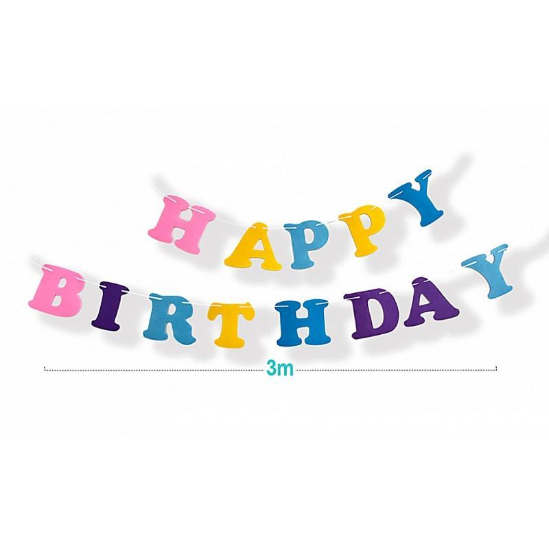 PAKIET Girlanda papierowa PARTY GO Happy Birthday, 3m, mix kolorów