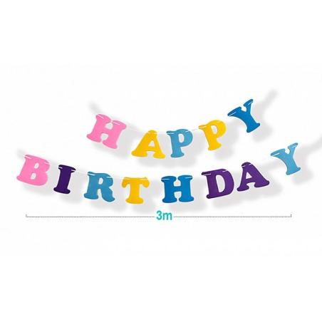 PAKIET Girlanda papierowa PARTY GO Happy Birthday, 3m, mix kolorów