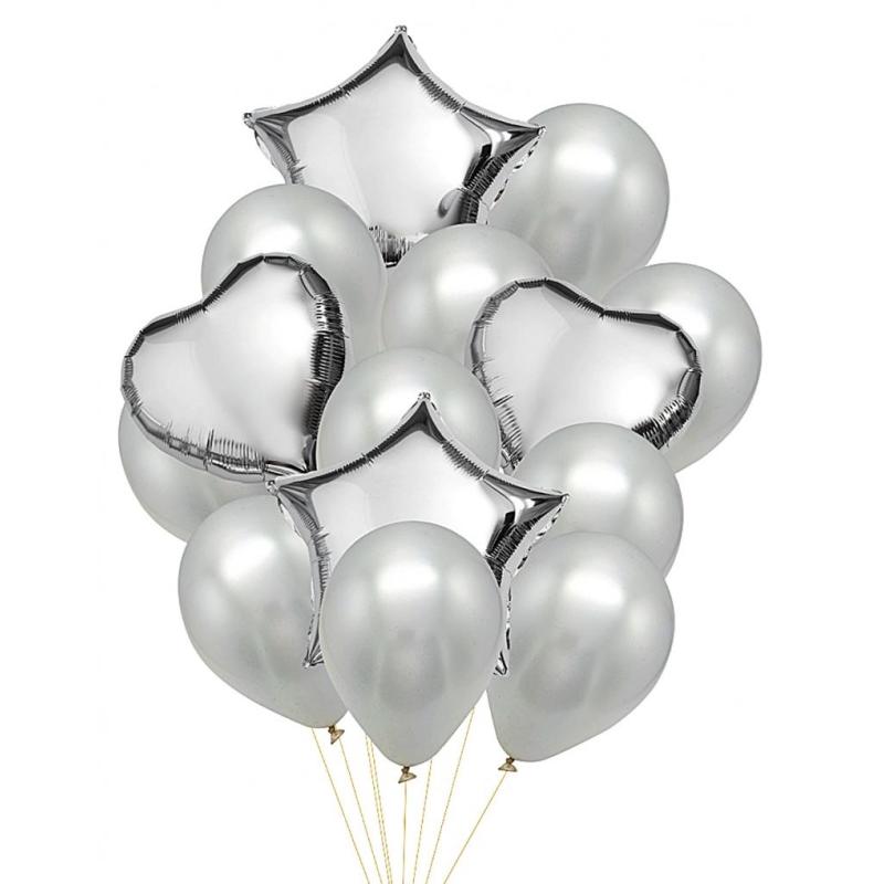 PAKIET Zestaw balonów PARTY GO, 25-45cm, 14 szt., srebrne