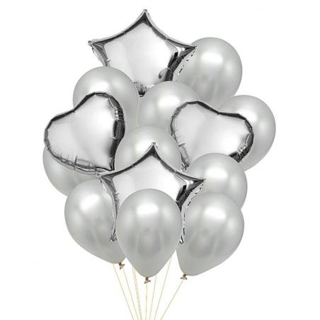PAKIET Zestaw balonów PARTY GO, 25-45cm, 14 szt., srebrne