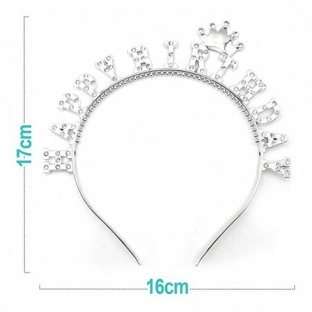 PAKIET Opaska PARTY GO Happy Birthday, 16,8cm, 1 szt., srebrna