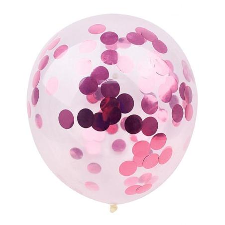 PAKIET Zestaw balonów z konfetti PARTY GO, 30cm, 6 szt., różowe