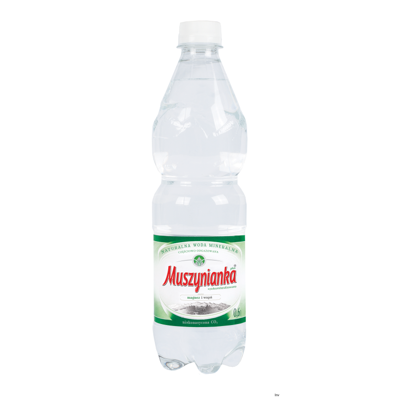 Woda MUSZYNIANKA 0.6l niskonasycona CO2 zgrzewka 8 szt. (zielona) KAUCJA