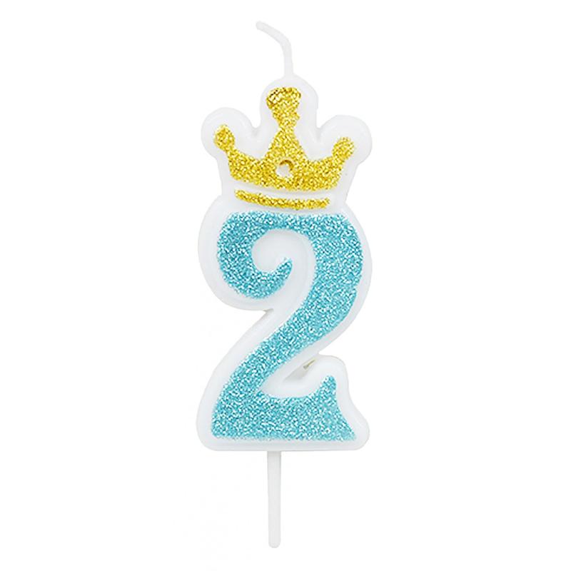 PAKIET Świeczka PARTY GO, cyfra 2, 6,8cm, niebieska