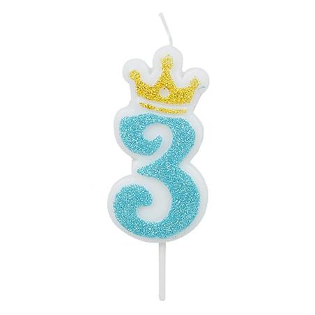 PAKIET Świeczka PARTY GO, cyfra 3, 6,8cm, niebieska