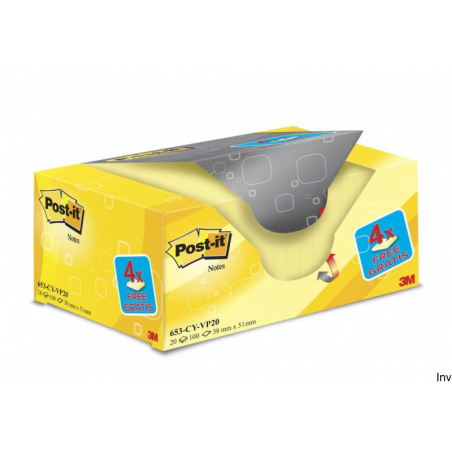 Post-it 3M karteczki samoprzylepne żółte 38x51mm, 20 sztuk (16+4 gratis), gramatura 70g/m²