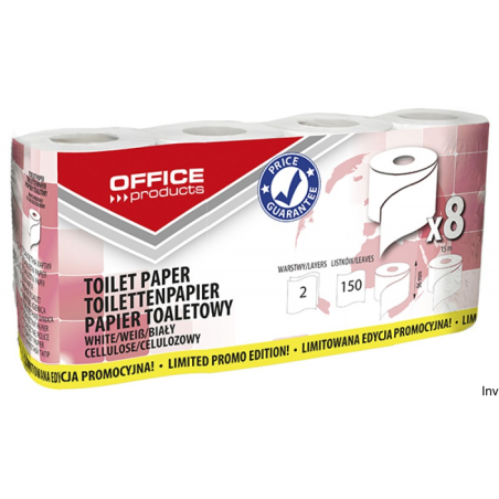 Papier toaletowy celulozowy Office Products, 2-warstwowy, 150 listków, 15 m, 8 sztuk, biały