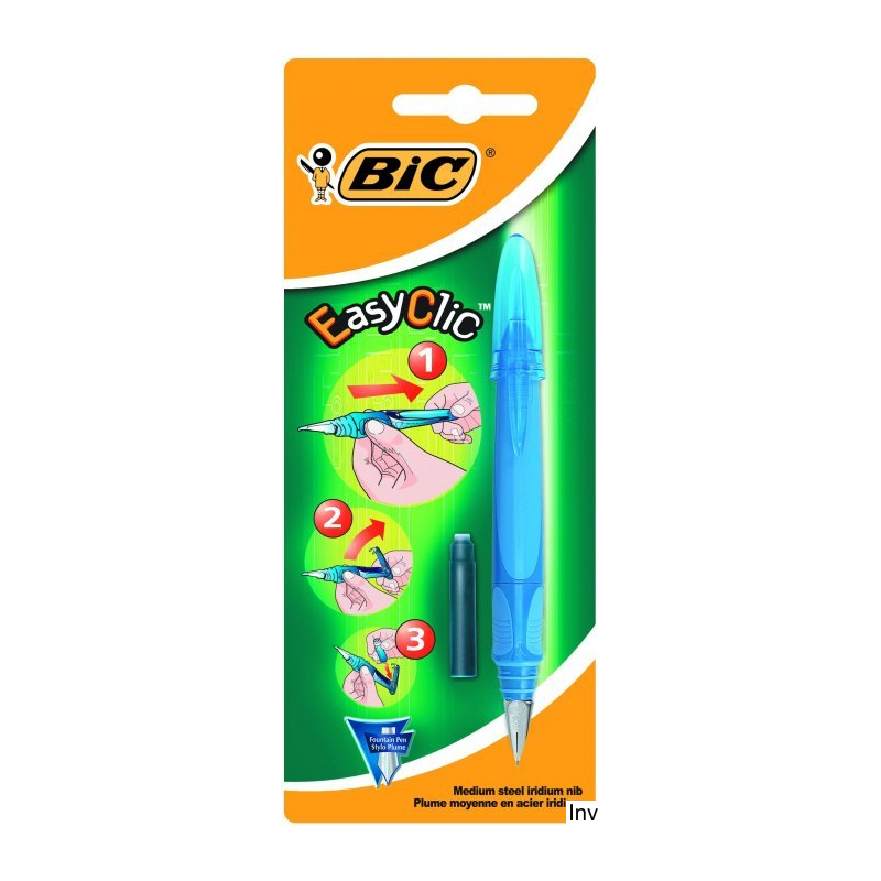 Pióro wieczne BIC Easy Clic Standard niebieskie 1 sztuka z kauczukowym uchwytem i stalową stalówką