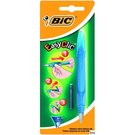 Pióro wieczne BIC Easy Clic Standard niebieskie 1 sztuka z kauczukowym uchwytem i stalową stalówką