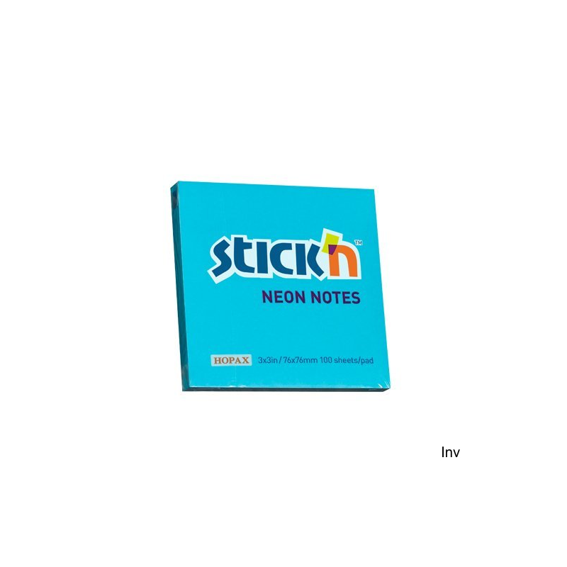Bloczek samoprzylepny StickN 76x76mm niebieski neonowy 100 sztuk