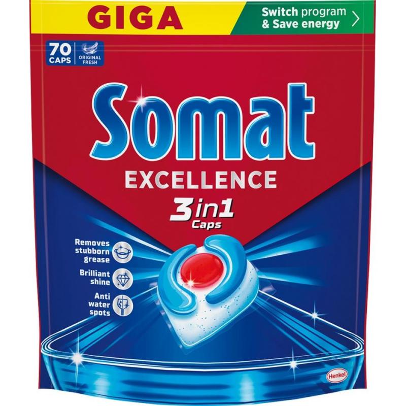Kapsułki do zmywarki SOMAT Excellence 3w1, 70 szt., lemon