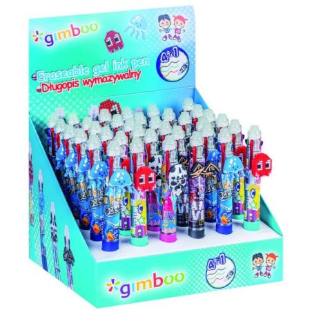 Długopis wymazywalny GIMBOO 4w1, żelowy, pakowany w displayu, mix kolorów/wzorów