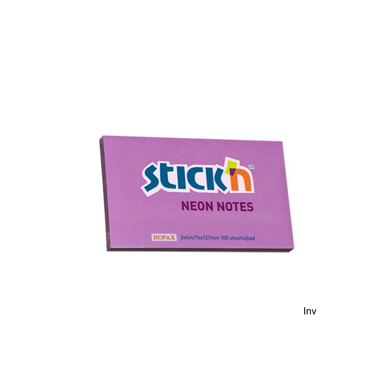 Bloczek samoprzylepny StickN 127x76 mm fioletowy neonowy 100 kartek