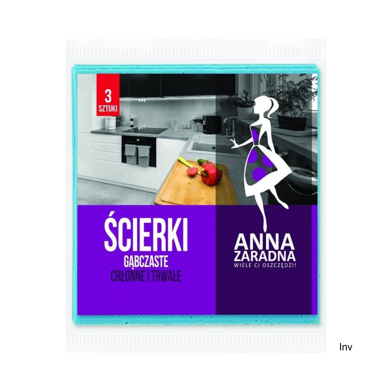 Anna Zaradna Ściereczka gąbczasta 3 sztuki mix kolorów 15,6 cm do czyszczenia powierzchni