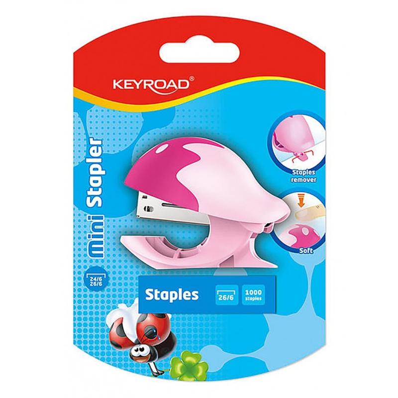 Zszywacz KEYROAD Mini + 1000 zszywek, blister, mix kolorów