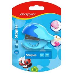 Zszywacz KEYROAD Mini + 1000 zszywek, blister, mix kolorów