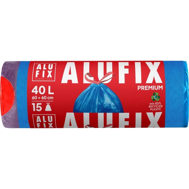Worki na śmieci ALUFIX, ze ściągaczem, LDPE, 60x60cm, 40l, 15 szt., niebieskie