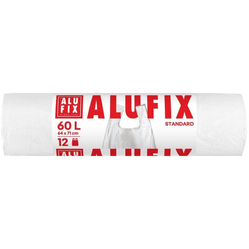 Worki na śmieci ALUFIX, z uszami, HDPE, 64x71cm, 60l, 12 szt., białe