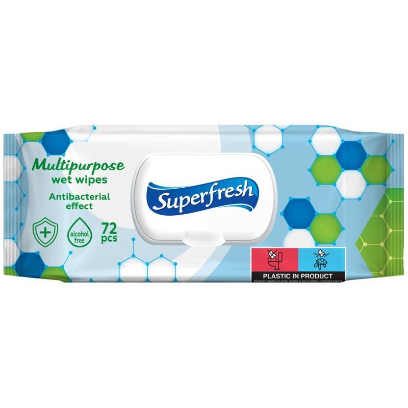 Chusteczki nawilżane antybakteryjne SUPERFRESH, z klapką, 72 szt.
