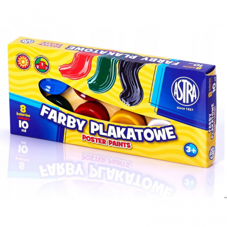 Farby plakatowe Astra 8 kolorów 10 ml wodne kryjące do malowania papieru, kartonu, drewna, ceramiki, kamienia