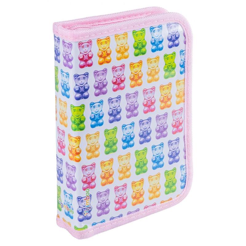 Piórnik szkolny GIMBOO, z wyposażeniem, 1 komora, 1 przekładka, Colorful Teddy Bears, pastelowy różowy