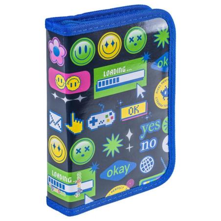 Piórnik szkolny GIMBOO, z wyposażeniem, 1 komora, 1 przekładka, Emojis, granatowy