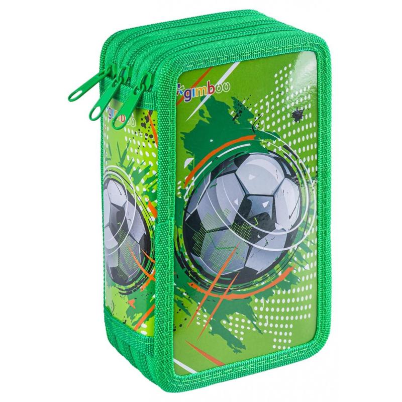 Piórnik szkolny GIMBOO, z wyposażeniem, 3 komory, Soccer, zielony