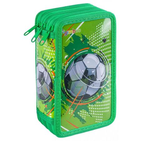 Piórnik szkolny GIMBOO, z wyposażeniem, 3 komory, Soccer, zielony
