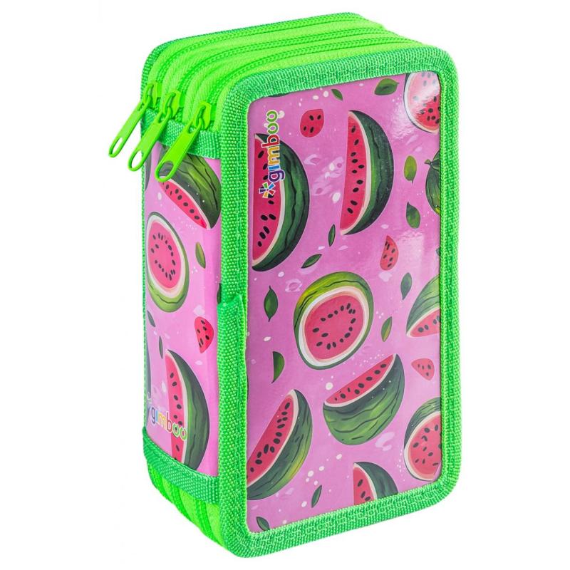 Piórnik szkolny GIMBOO, z wyposażeniem, 3 komory, Watermelon, zielony