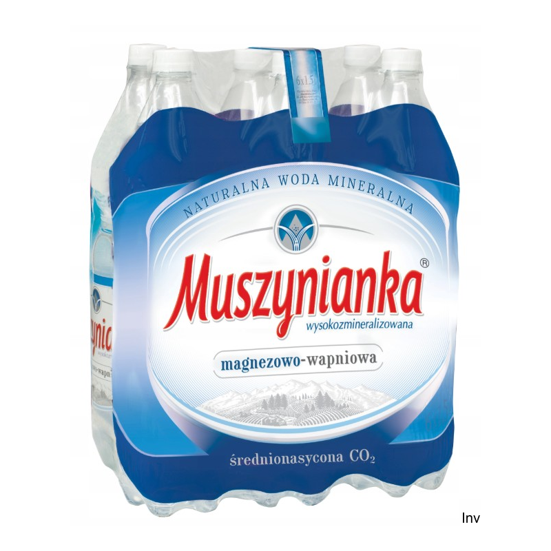 Woda MUSZYNIANKA 1.5L średnionasycona CO2 zgrzewka 6 szt. KAUCJA
