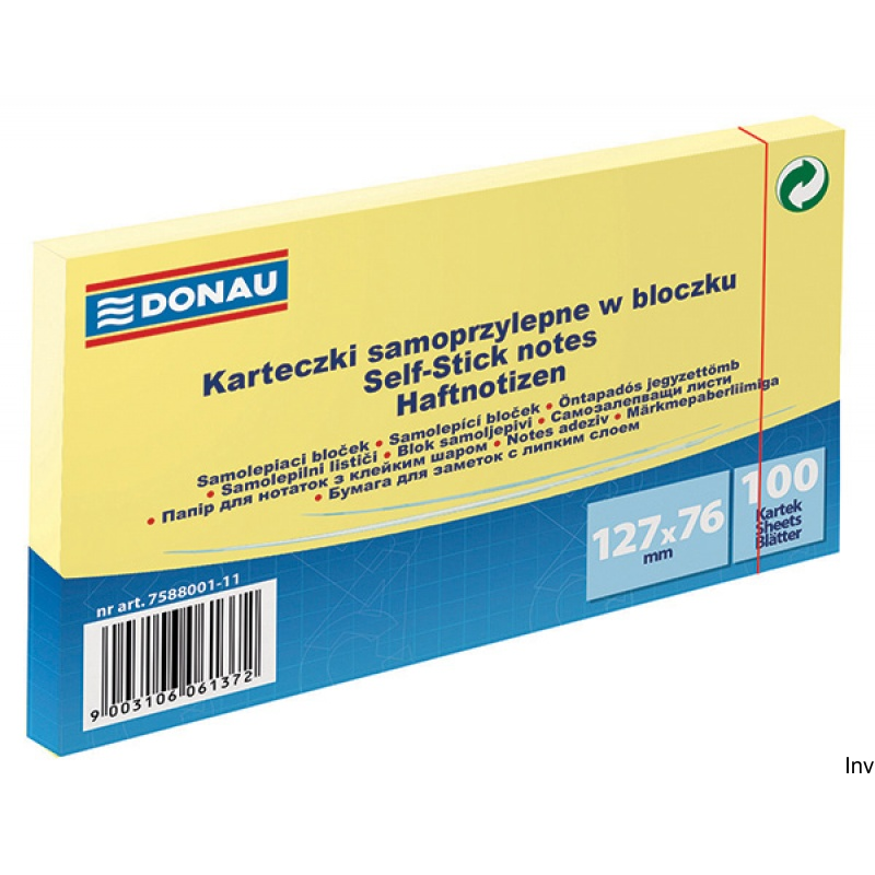 Bloczek samoprzylepny Donau 127x76 mm żółty 100 sztuk 70 gsm