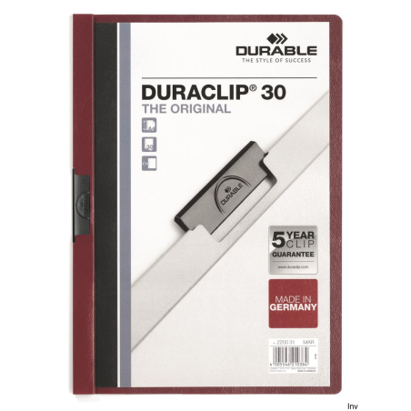 Skoroszyt zaciskowy Durable A4 czerwony 1-30 kartek PVC przezroczysta okładka