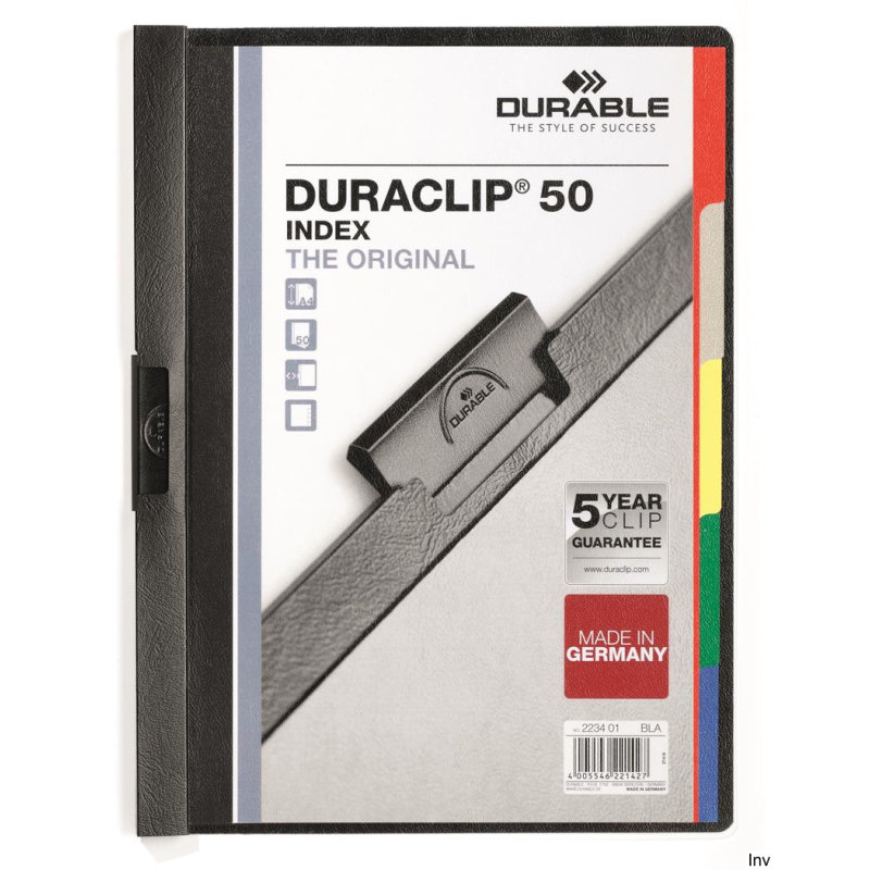 Skoroszyt DURACLIP 50 z 5 przekładkami czarny do 150 kartek Durable