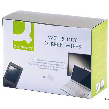 Chusteczki do czyszczenia ekranów TFT/LCD Q-CONNECT, 40 sztuk, białe, nasączane i suche