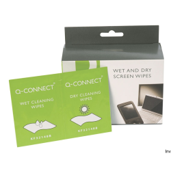Chusteczki do czyszczenia ekranów TFT/LCD Q-CONNECT, 40 sztuk, białe, nasączane i suche