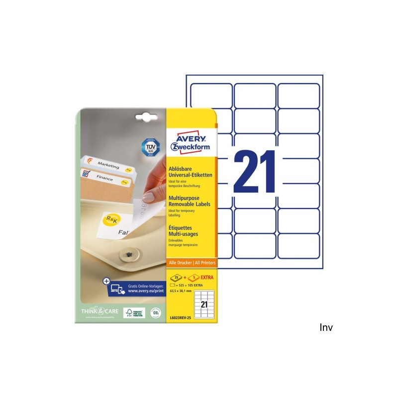 Etykiety uniwersalne Avery Zweckform L6023REV-25 63,5x38,1 mm, 25 arkuszy, białe, usuwalne