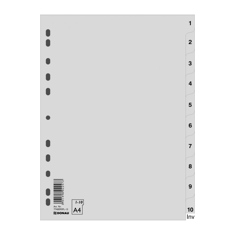 Donau Przekładki A4 1-10 szare 120µ 11 dziurek 7740095