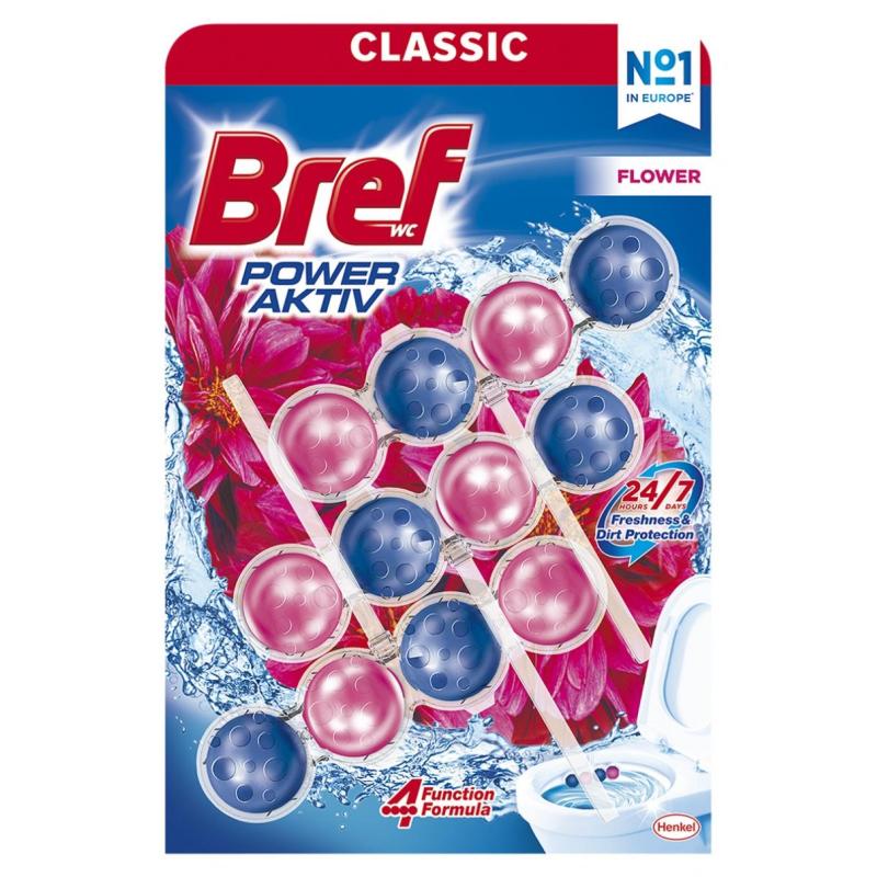 Kulki myjąco-zapachowe do toalet BREF Power Aktiv Flower, 3x50g