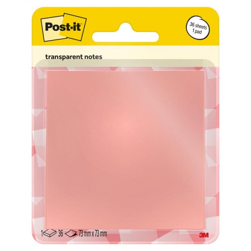 Przezroczyste karteczki samoprzylepne POST-IT Transparent Notes (600-1TRSPO), 73x73mm, 36 kart., pastelowe pomarańczowe