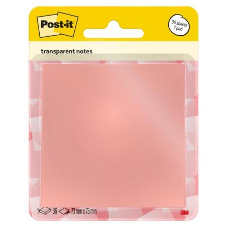 Przezroczyste karteczki samoprzylepne POST-IT Transparent Notes (600-1TRSPO), 73x73mm, 36 kart., pastelowe pomarańczowe
