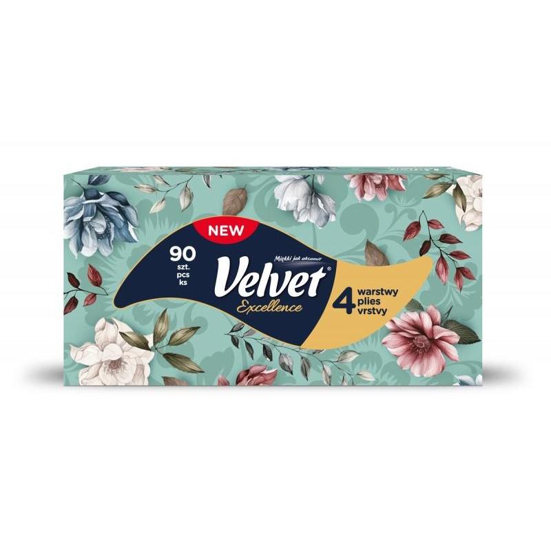 Chusteczki kosmetyczne VELVET Excellence, 4-warstwowe, 90 listków, białe