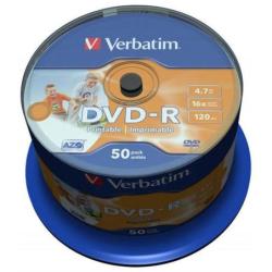 Płyta DVD-R VERBATIM AZO, 4,7GB, prędkość 16x, cake, 50szt., do nadruku