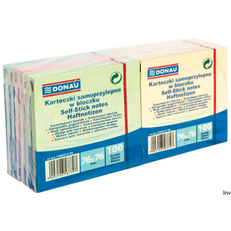 Bloczek samoprzylepny Donau 76x76 mm mix kolorów (12 sztuk)