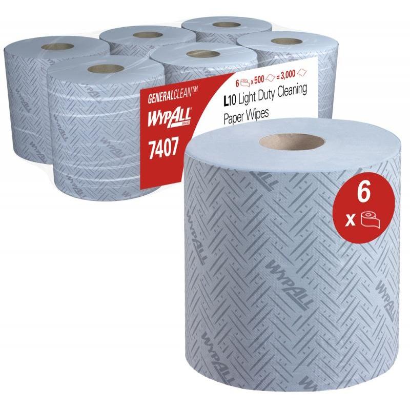 Ręcznik papierowy WYPALL L10 General Clean, centralne odwijanie, 1-warstwowy, 6 rolek x 500 listków, niebieski