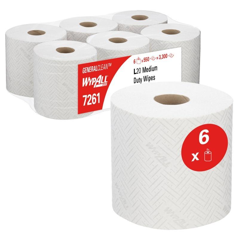 Ręcznik papierowy WYPALL L20 General Clean, centralne odwijanie, 2-warstwowy, 6 rolek x 550 listków, biały