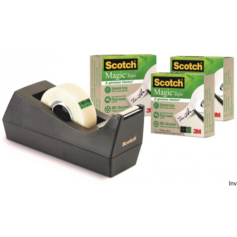 Taśma biurowa Scotch Magic Greener Choice 19mm x 33m, 3 sztuki, podajnik C-38 gratis, transparentna